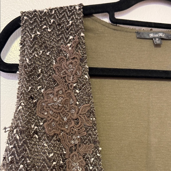 Miss Me Olive Lace Vest with Sequins Size Medium - Picture 3 of 6